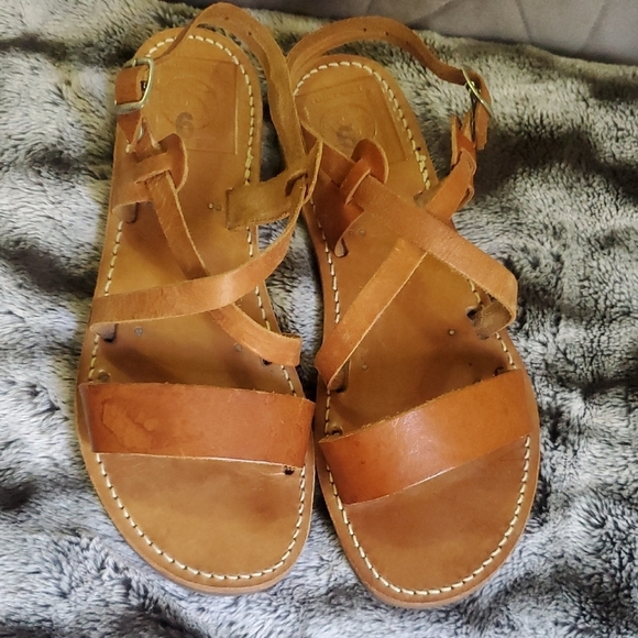 The Poet" Women's Tan Leather Sandals Size 9 - Picture 1 of 9